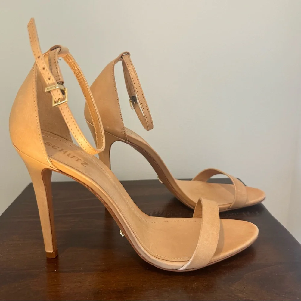 Schutz Cadey-Lee Tan Leather Ankle-Strap Sandals - Picture 7 of 13